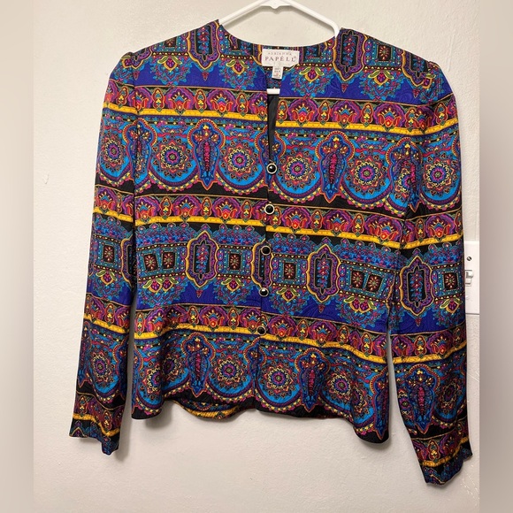 Women’s size 8 adrianna papell Colorful Botton Top Multicolored Stylish Top - Picture 3 of 6